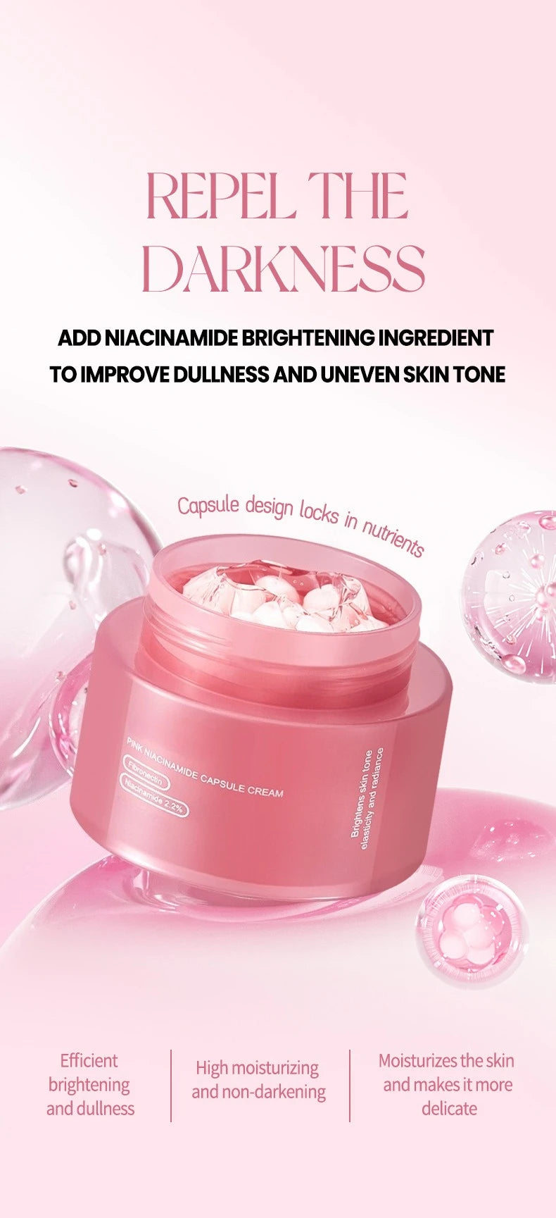 Pink Collagen PDRN Capsule Cream with Niacinamide Cream for Uneven Skin Tone Lightweight Face Moisturizer Non Greasy care
