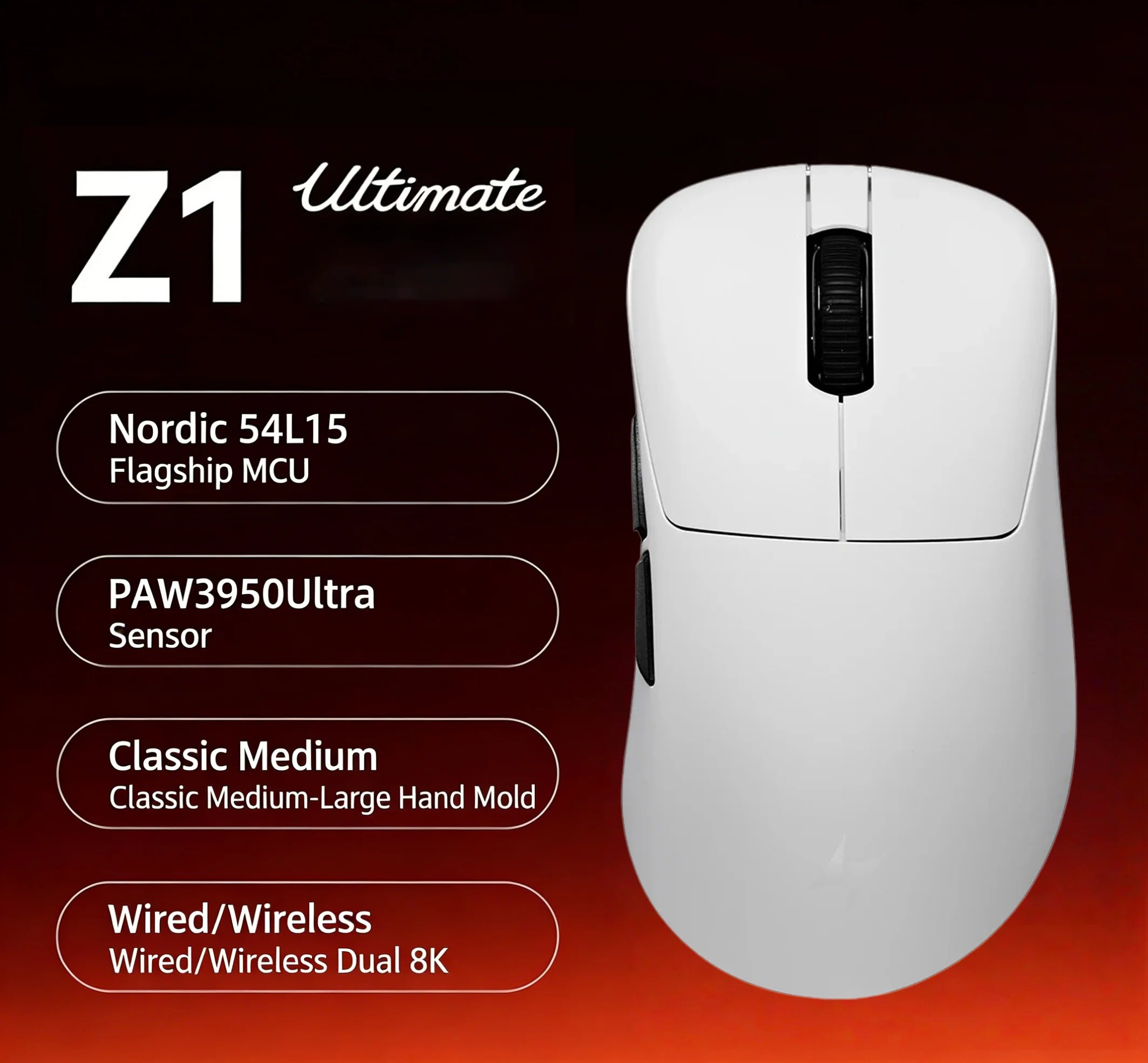 ATK Blazing Sky Z1 V2 Ultimate E-sports Lightweight Mouse Wireless Dual Mode PAW3950 Ultra 8K Right-handed engineering Mouse