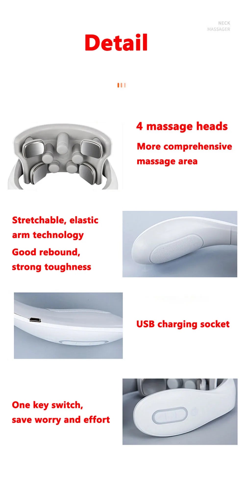 Smart Neck Massage Instrument Portable Shoulder Neck Massage Cervical Vertebra Health Care Vibrator Red Light Massage