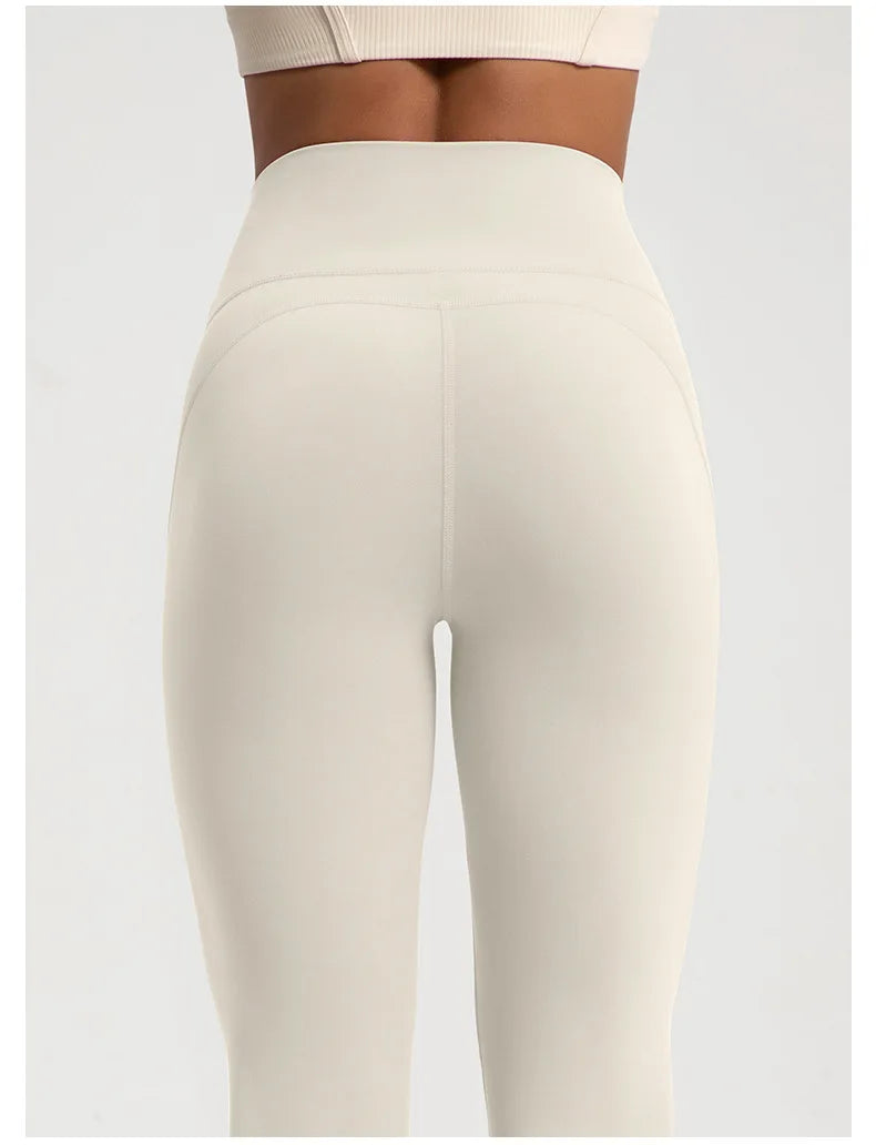 Naked High Waisted Waist Cinching Hip Lifting Fitness Exercise Elastic Bell Bottom Pants Women Casual Outdoor Running Yoga Pants