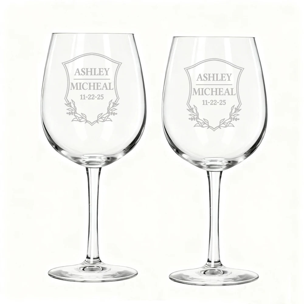 Personalized Engraved Wine Glasses Monogram Anniversary Couple Wine Glasses Set of 2pcs Wedding Toasting Glass Housewarming Gift