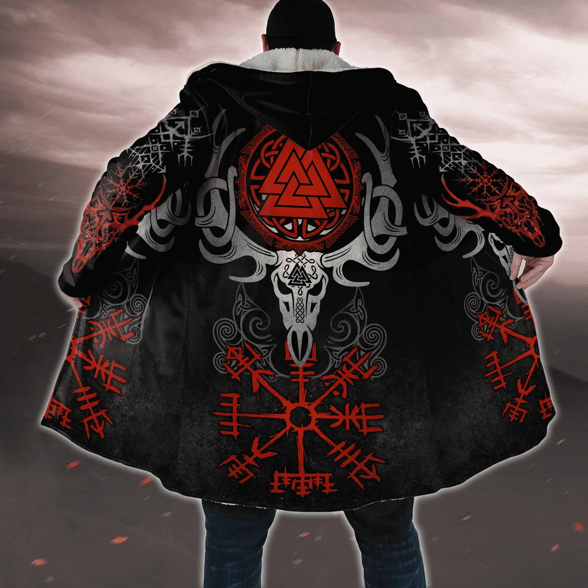 Winter Fashion Mens cloak Norse Odin Raven Tattoo 3D Printed Thick Fleece Hooded Coat Unisex Casual Warm Cape coat DP23