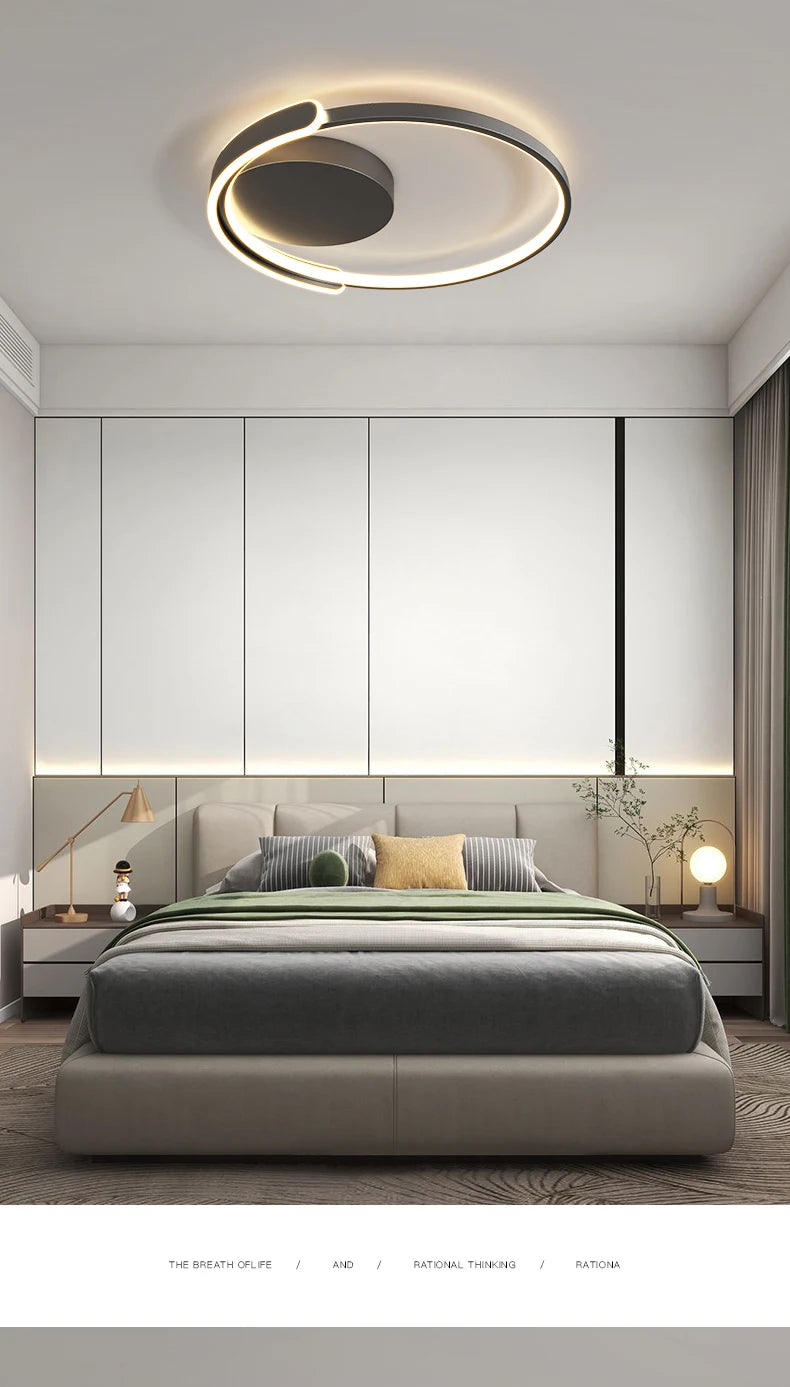 Modern Led Ceiling Light The Bedroom Black White Square Ring Lamp Living Room Study Nursery Indoor Lighting Fixture