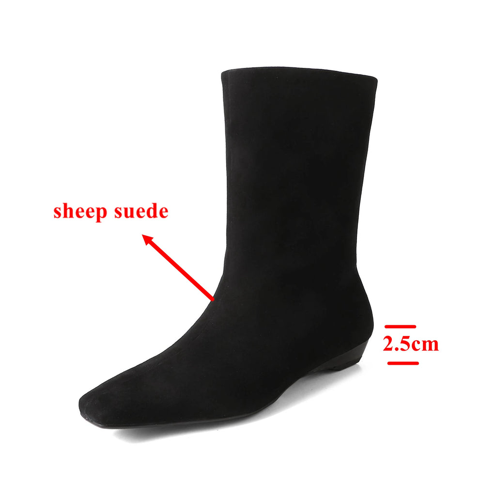 Krazing Pot Kid Suede Leather Square Toe Low Heels Modern Boots Casual Winter Autumn Brand Office Lady Concise Women Ankle Boots