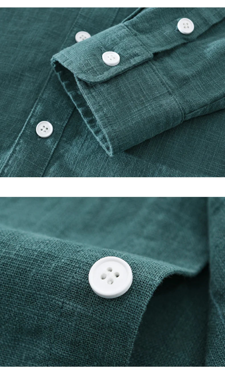 2402 Cotton Linen Solid Color Simple Basic Tops Men's Spring Fall Fashion Japan Style Harajuku Healthy Comfortable Casual Shirts