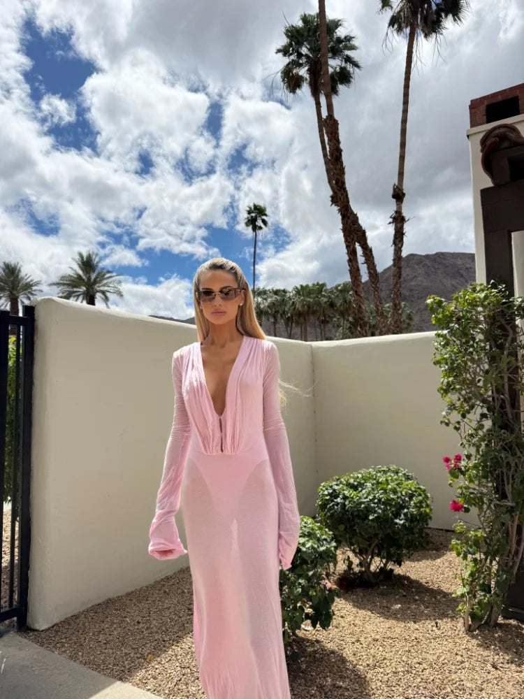 Dreamy Bohemian Sheer Dress Sexy Vintage Slim Fit Elegant Modest Women Dresses Beach Vocation Summer Female Streetwear
