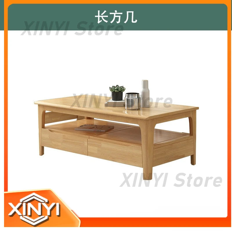 All Solid Wood Sofa and Nordic Living Room Coffee Table Combination for Modern Home Decor