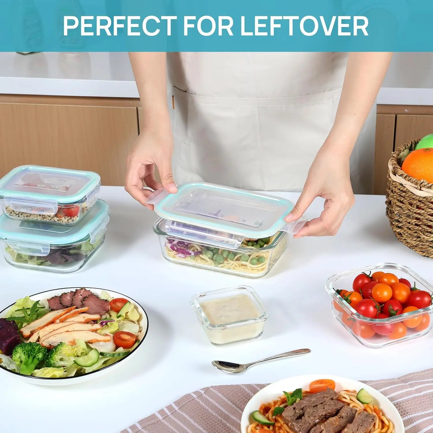 Glass Lunch Bento Box for Adults, Food Storage Containers with Lids Microwave & Dishwasher Safe Meal Prep Container for Office