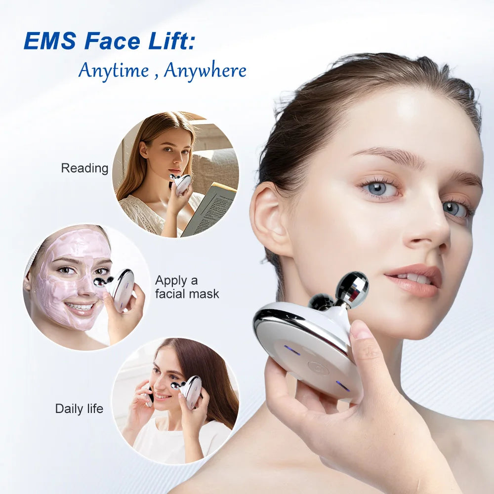 EMS Face Roller Massager Microcurrent Vibration Facial Neck Skin Care Device Face Lift Contour Beauty Tool Portable
