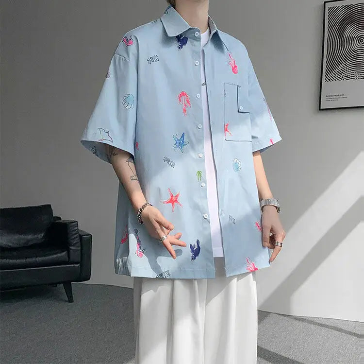 LEGIBLE Spring Summer Solid Shirts Men Casual Oversized Three Quarter Shirts Male Loose Fit Shirt for Man