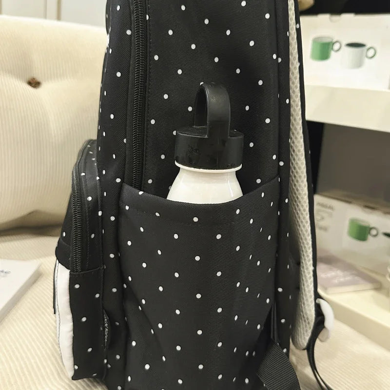 Polka Dot Piano Keyboard Backpack Back-to-school Girl Music Theme Embroidered Nylon Backpack Large Capacity Lightweight Backpack