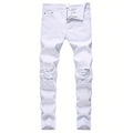 Skinny Stretch Ripped Jeans Men's Distressed Kpop Slim Fit Denim Pants American Street Style Rock Hip Hop White Black Trousers