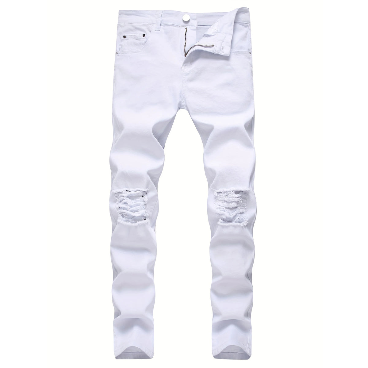 Skinny Stretch Ripped Jeans Men's Distressed Kpop Slim Fit Denim Pants American Street Style Rock Hip Hop White Black Trousers