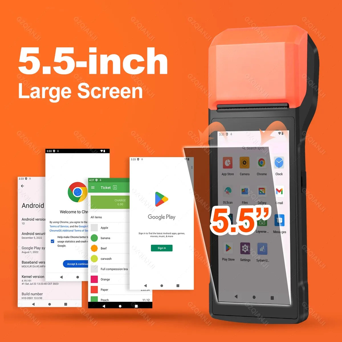 Android 13/14 Handheld Terminal POS 58mm Mobile Receipt Bill Thermal Printer 1D/2D Scanner 5.5''HD Support WiFi Bluetooth POS