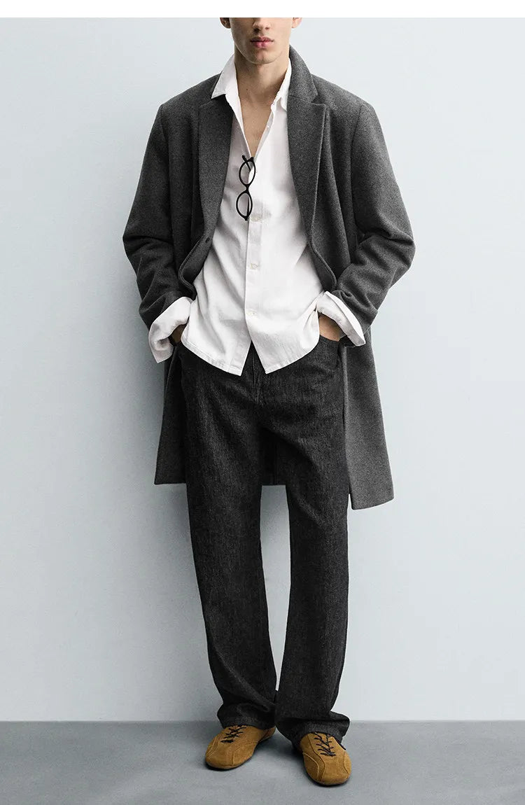 MAMELICCE Original design Mid-length woolen coat Wool-blend coat Classic business casual Autumn and winter trench coats Men coat