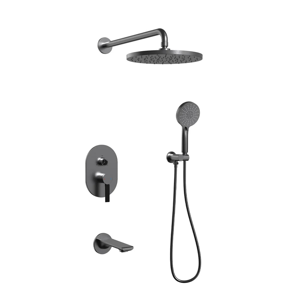High End Matte Black Concealed Rain Shower System Modern Bathtub Thermostatic Shower Set 3 Modes Rainfall Bathroom Shower Faucet