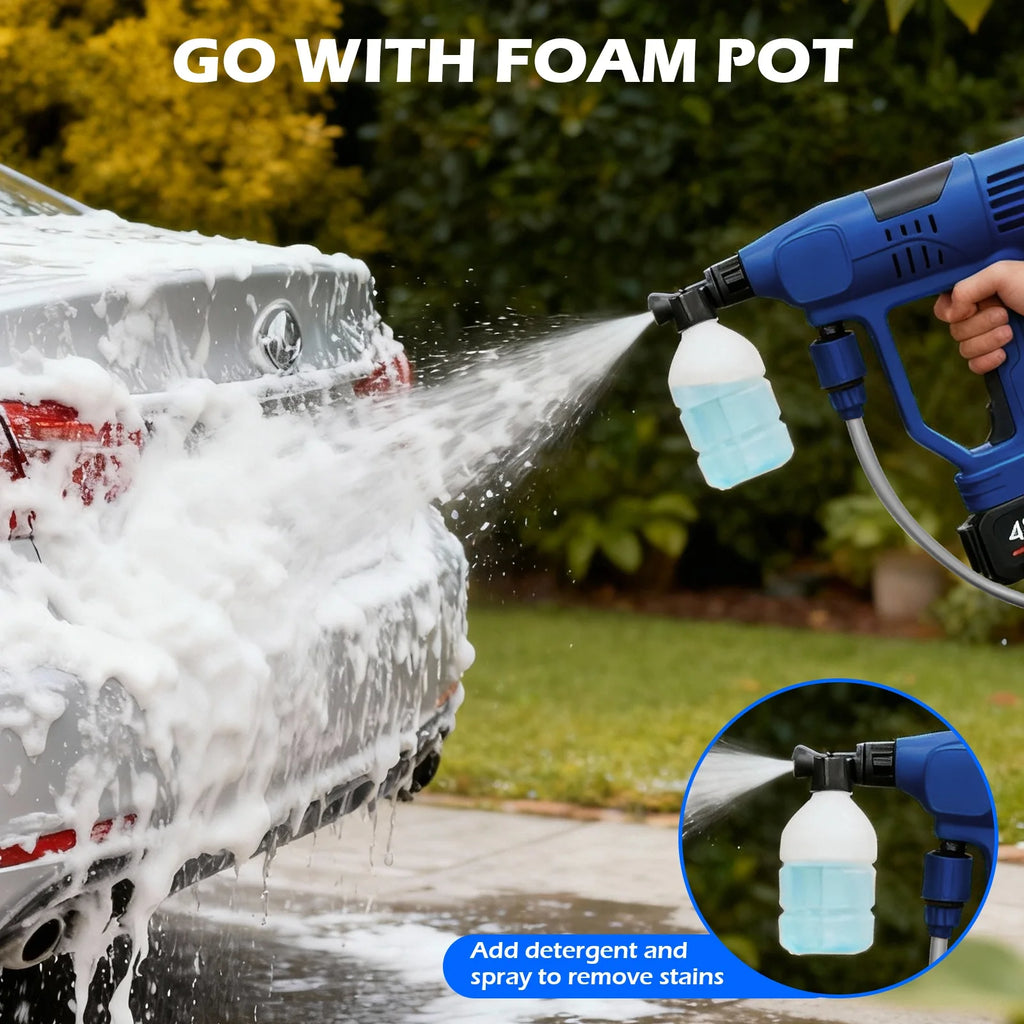 21V Portable Cordless Car Washer High Pressure Spray Water Gun 900PSI with 6-in-1 Nozzle 10-Speed Adjustment 2x 4.0Ah Batteries for Car Garden Floor Watering Plants