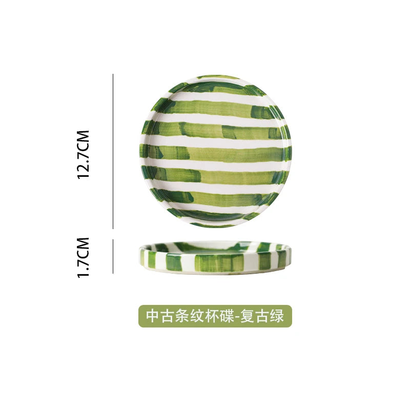 European Striped Ceramic Coffee Cup Saucer Modern Breakfast Dessert Plate Tea Cup Decorative Art Striped Coffee Cup 200 Ml Decor