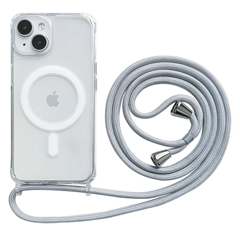 Crossbody Lanyard Clear Magnetic Case For iPhone 18 17 Air 16 15 Plus 14 13 12 Pro Max For Magsafe Acrylic Hard PC Back Cover
