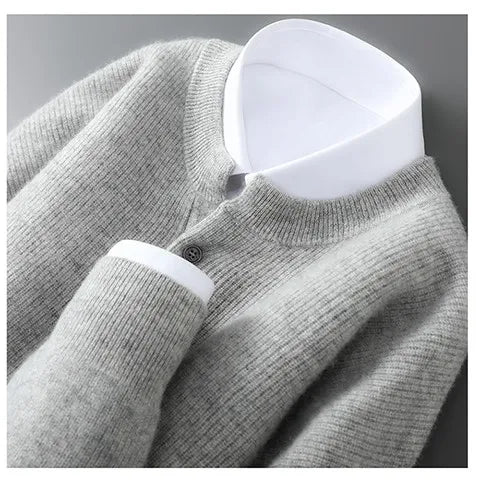 MVLYFLRT Men's 100% Merino Wool Round Neck Pullover Sweater Casual Thick Knit Autumn Winter Warm Cashmere Feel Sweater