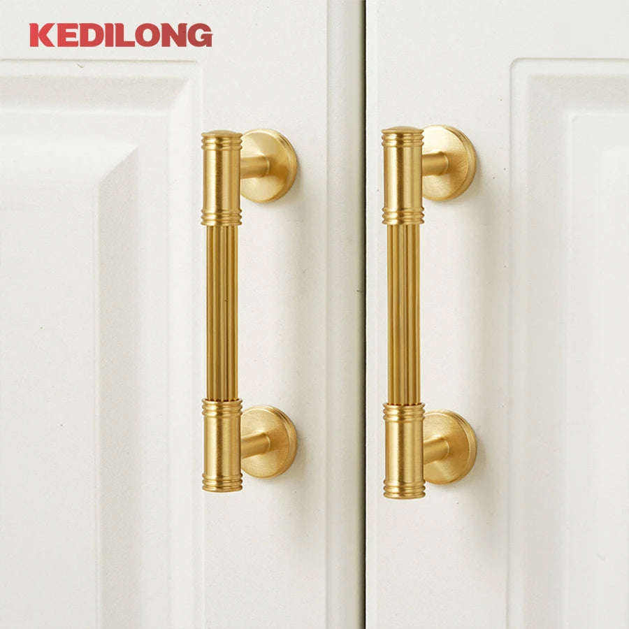 KEDLO French modern light luxury solid brass gold stripe long handle kitchen cabinet Pull handle drawer T handle