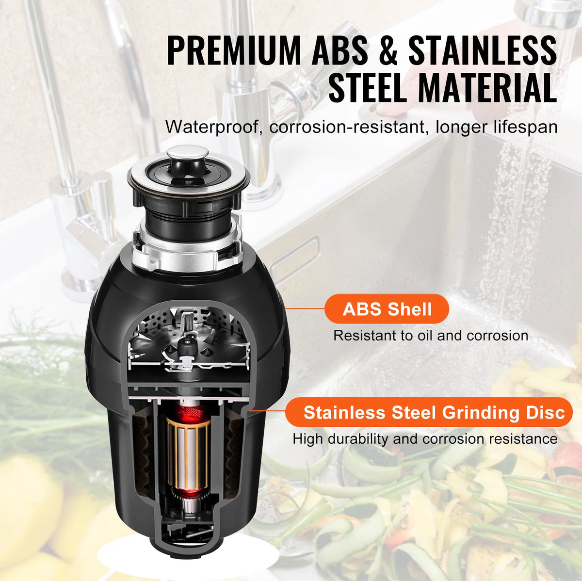 SucceBuy Garbage Disposal 1,1/2,3/4HP Continuous Feed Food Waste Disposer EZ Connect Food Waste Grinding System for Kitchen Sink