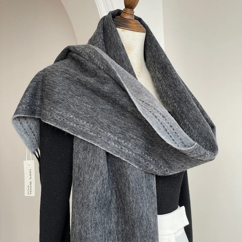 High Quality Australia100% Pure Wool Scarf Women Fall Winter Design Double-Sided Stitching Knitted Cashmere Shawl Female Muffler