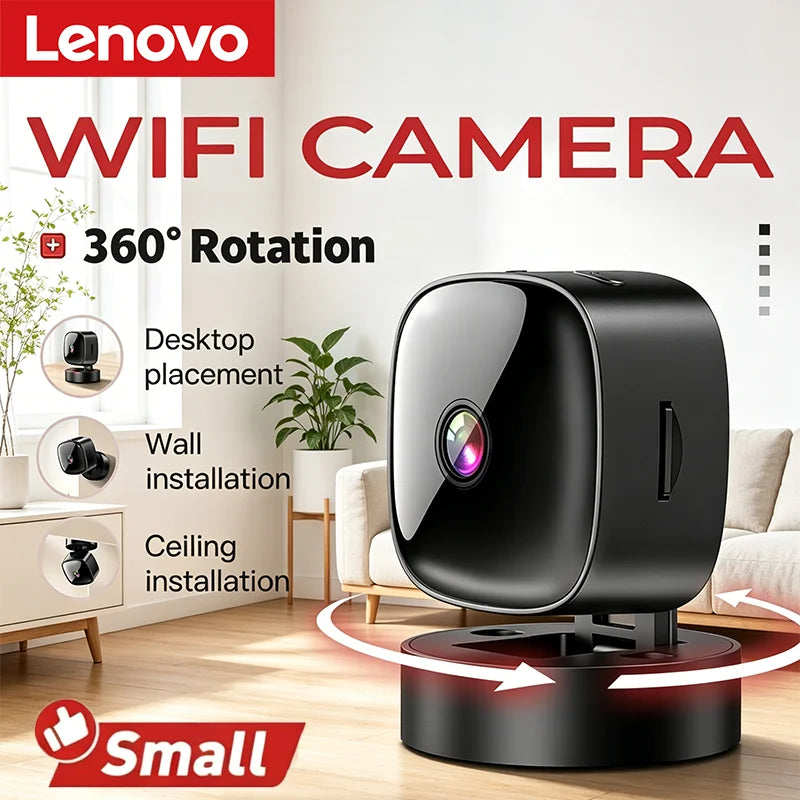 Lenovo New Security Monitoring High Definition 4K Rotating WiFi Mini Camera No Need for Plug in Night Vision Smart Home