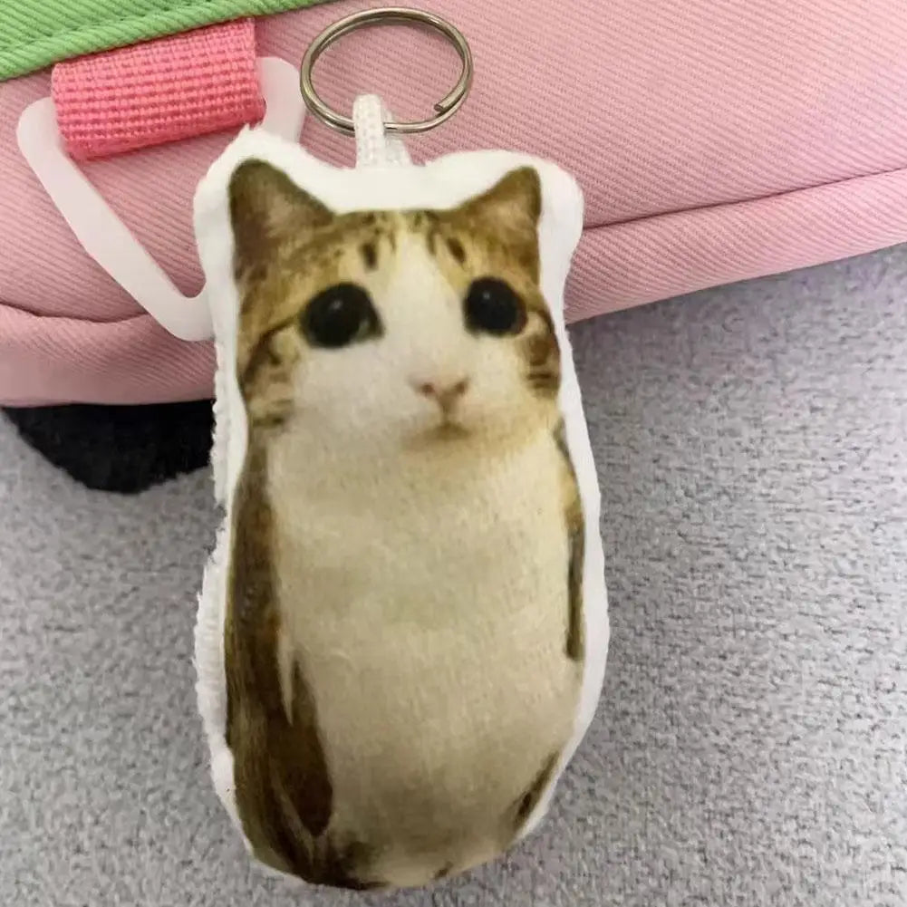 Cute Meowl Plush Keychain with Realistic Cat Sound Squeeze Voice Toy Funny Photo Realistic Cat Face Pendant for Bag Backpack