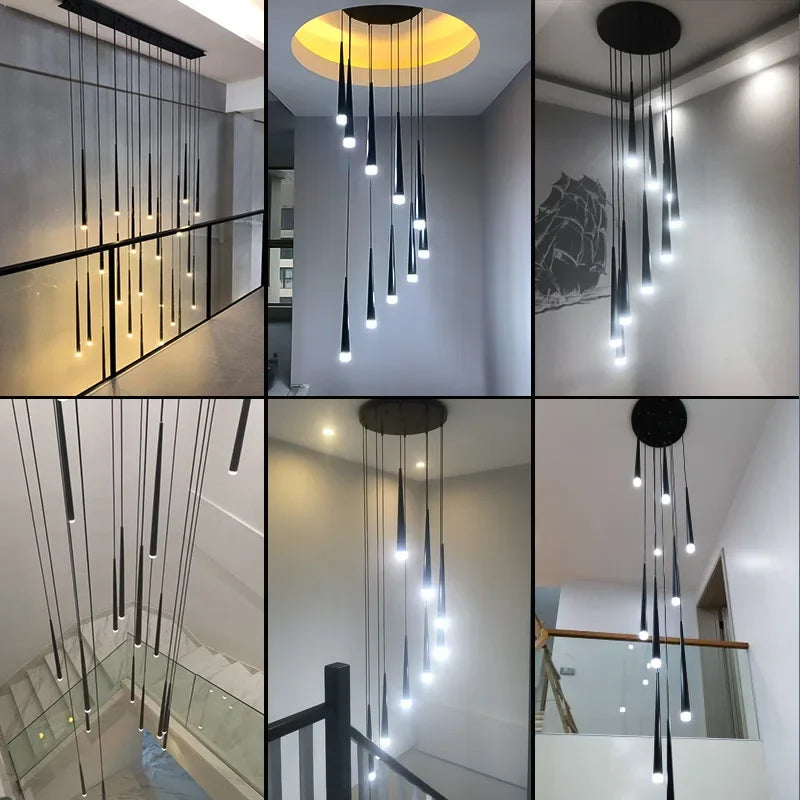 Stair Led Ceiling Chandeliers Duplex Loft Lamp Living Room Decoraction Luxury Light Appliance Hanging Lamps For  Lustre