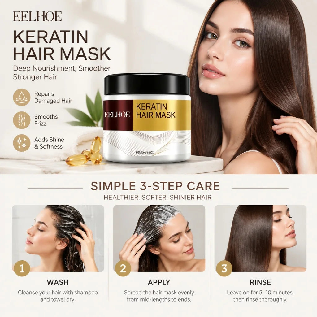 Keratin Hair Mask Nourishing Repair Hair Treatment Mask 100g Smoothing Moisturizing Mask for Dry Damaged Frizzy Bleached Hair