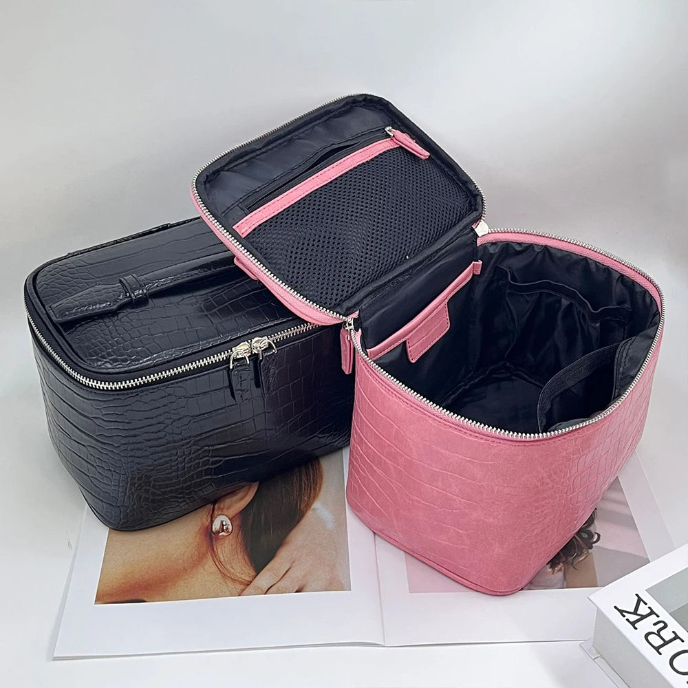 Customized Name 'Crocodile Pattern' Leather Portable Large-Capacity Multi-Zone Storage Makeup Bag Storage Bag