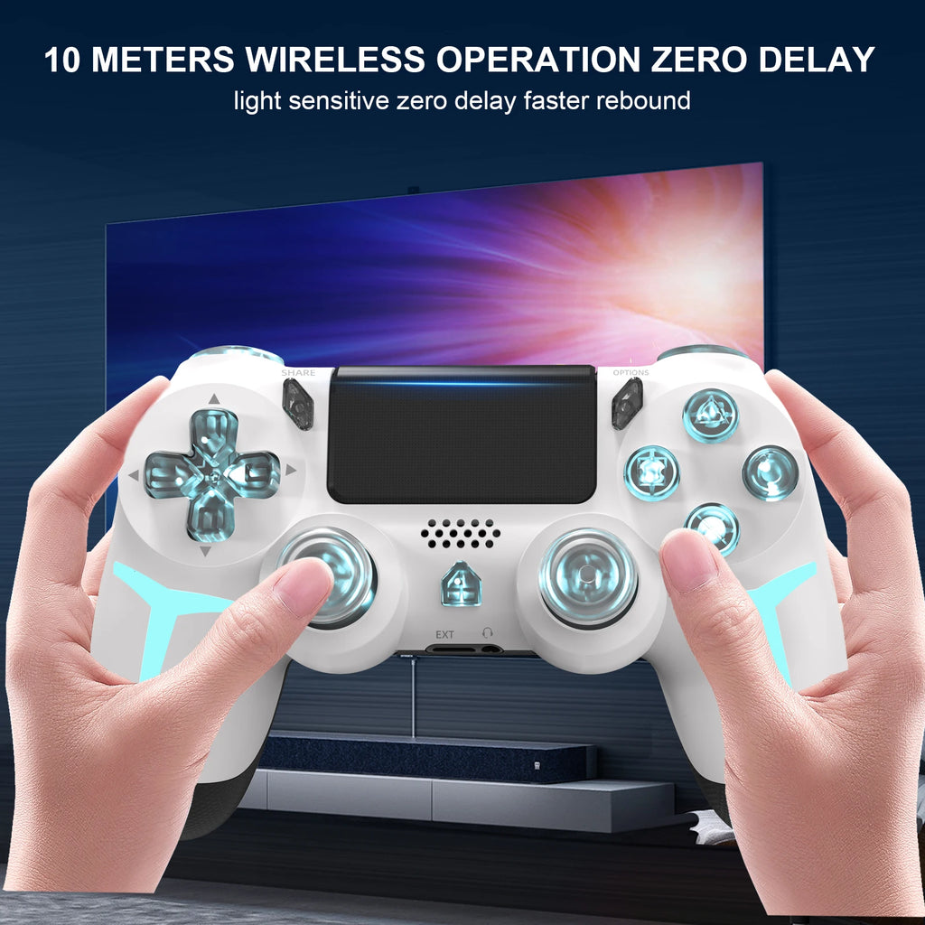 GAMINJA Wireless Game Controller For PS4 PS3 Console Computer PC RGB Light LED Bluetooth Gamepad 6-axis Gyroscope Dual Vibration