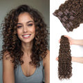 12A Curly Clip in Hair Extensions Brown Water Wave Real Remy Human Hair Clip in Extensions for Women Curly Clip Ins 7pcs 120g