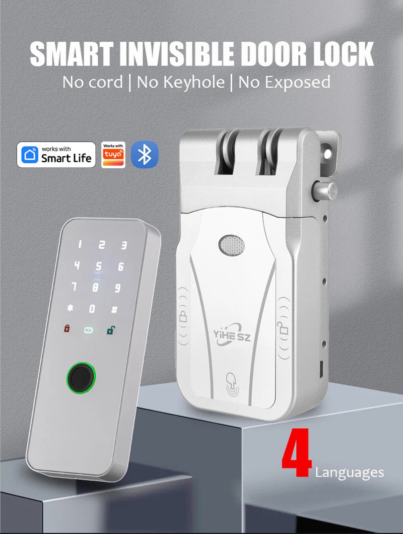 YiHESZ Fingerprint Password Door Lock 433Mhz Remote Control Smart Lock Dual Motor Backup Battery System Deadbolt Lock Wafu 026