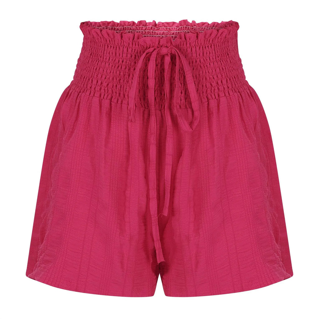 Women Casual High Waist Shorts Skirt Smocked Elastic Drawstring A-Line Flowy Short Skirt Pants Summer Solid Color Beach Skorts
