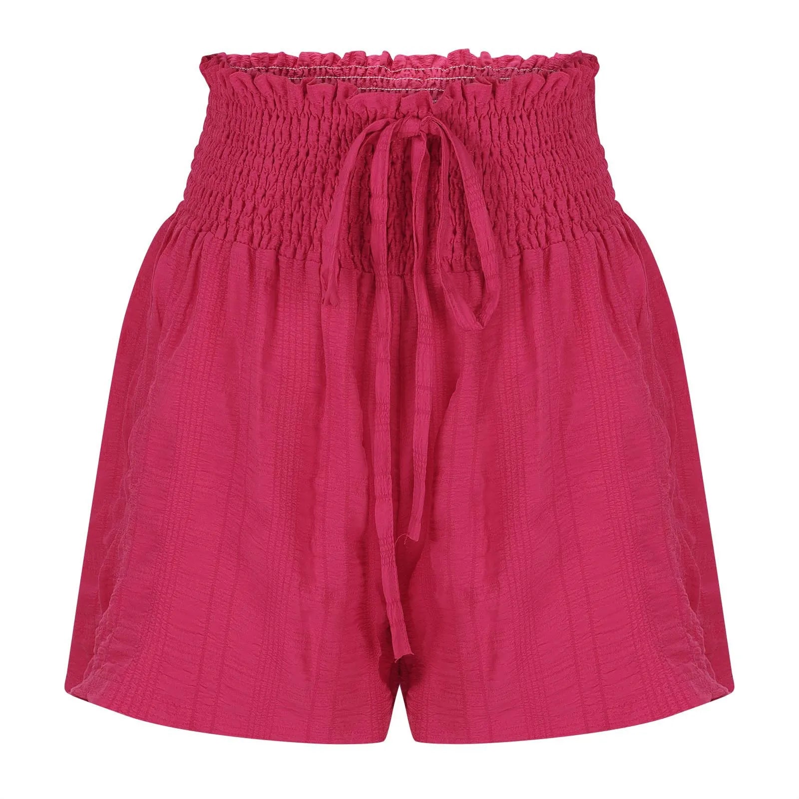 Women Casual High Waist Shorts Skirt Smocked Elastic Drawstring A-Line Flowy Short Skirt Pants Summer Solid Color Beach Skorts