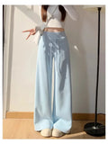 Women High Waist Drawstring Wide Leg Sweatpants Casual Loose Solid Color Straight Trousers Soft Sports Jogger Pants Streetwear
