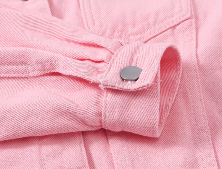 Pink Denim Jacket Women's Spring Autumn Single-breasted Lapel Coat Fashion Green Black Red Blue Outerwear Female Jean Overcoat