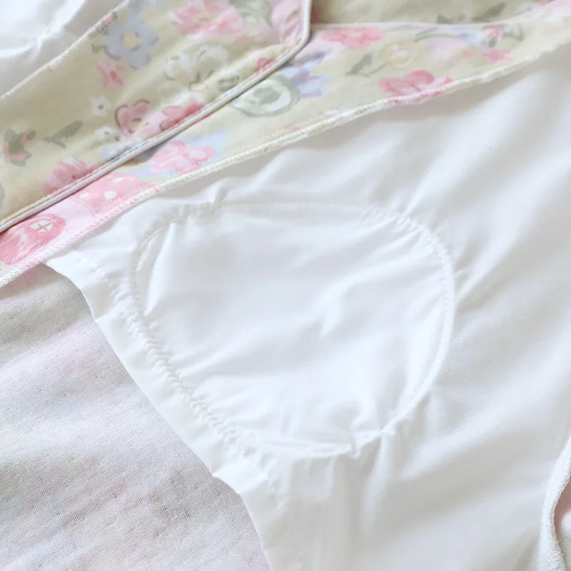 2026 Summer Women's Pajama Set 100% Cotton Double layer Gauze with Chest Cushion Short Sleeve+Seven piece Pants Two piece Set