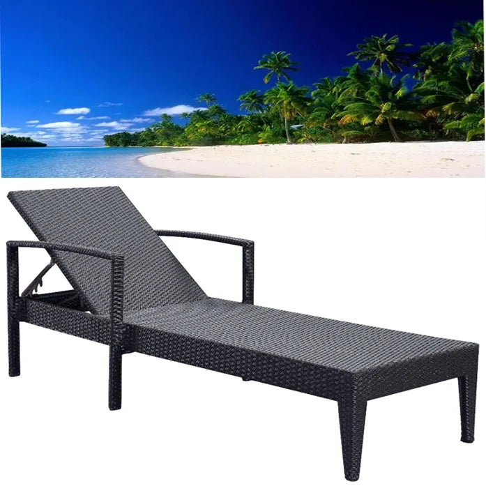 Outdoor Adjustable Rattan Wicker Black Chaise  Hotel Garden Patio Swimming Pool Aluminum Sun rs for Bench Garden Out