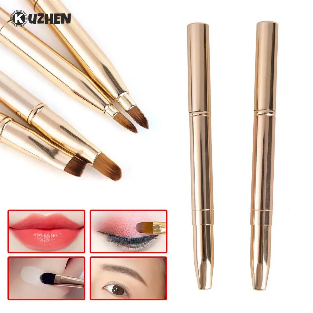 Retractable Double-Ended Makeup Brush Lip Brush Eye Liner Eyeshadow Foundation Brush Gold Make Up Cosmetics Tool