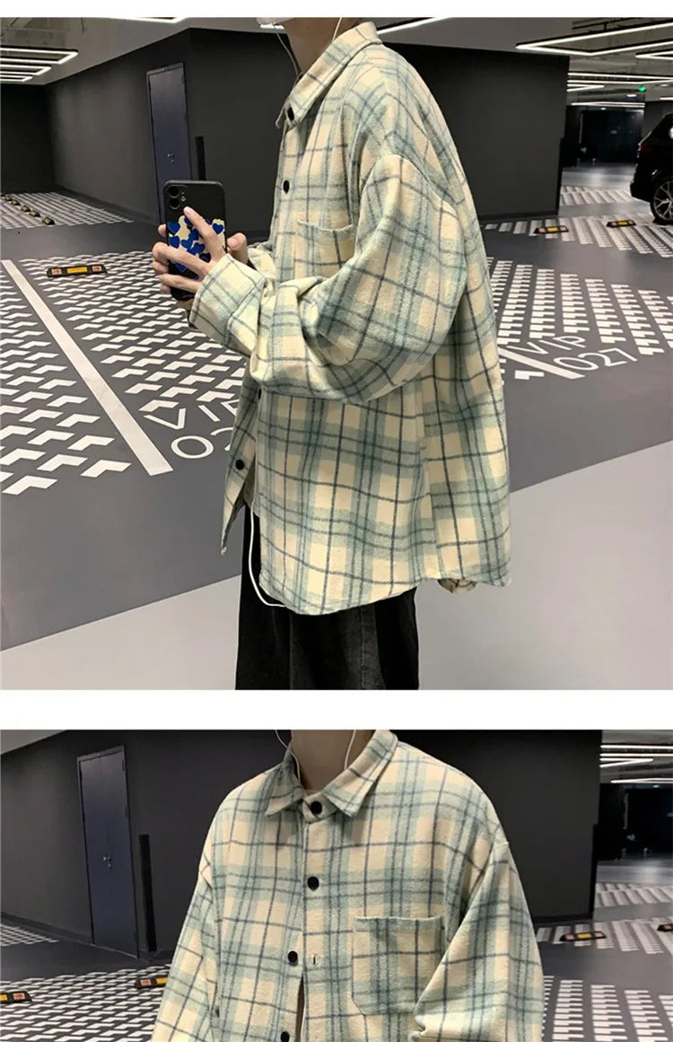Men's Plaid Long Sleeve Shirt Loose Fit Thin Style Autumn Spring Casual Wear Sun Protection Outerwear Classic Check Pattern
