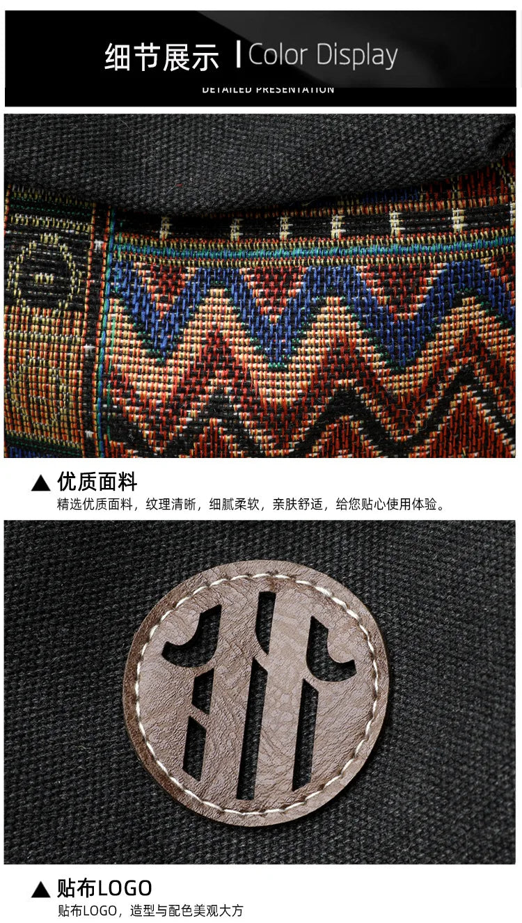 Denim ethnic style embroidered women's double shoulder bag, color-matched large capacity backpack, multi-purpose crossbody bag