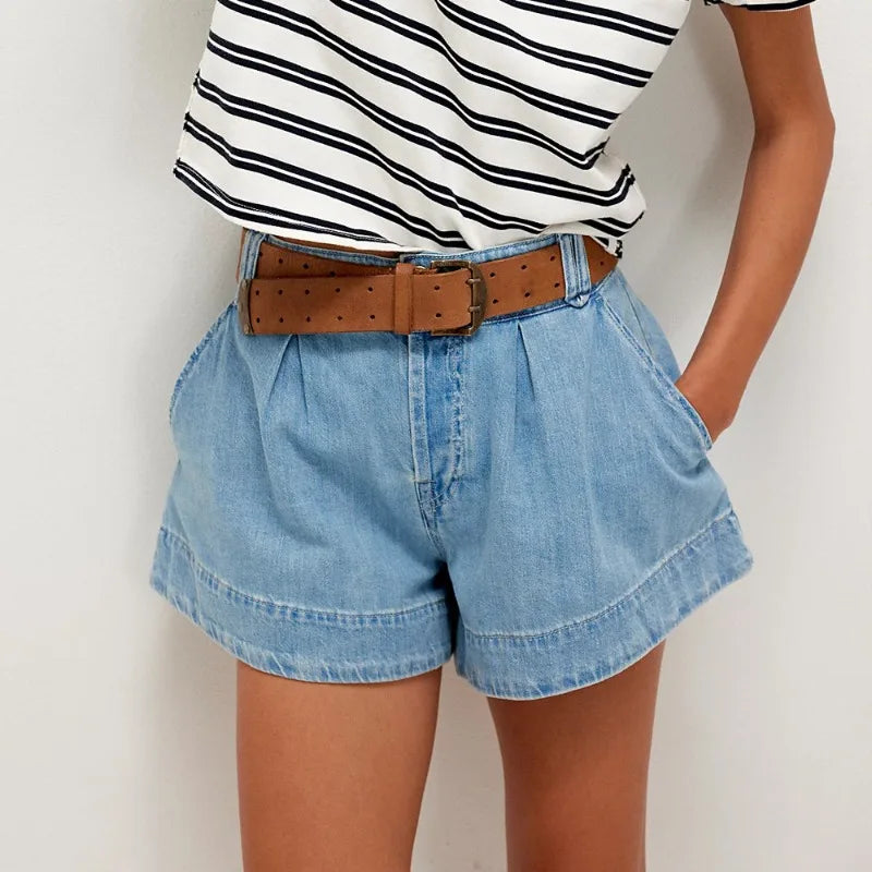 2026 Summer New Denim Shorts Women Casual Loose High Waist Washed Pocket Wide Leg Short Jeans for Streetwear Daily Wear