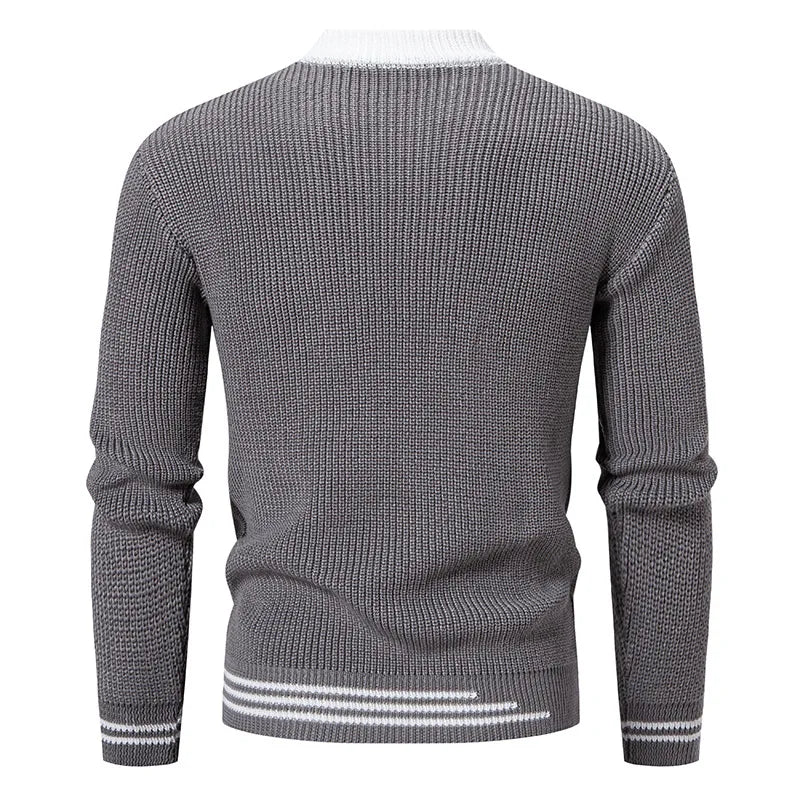 High Quality Men's New Autumn Winter Sweaters Casual Warm Mock Neck Pullovers Trend Color Blocking Design Men Sweaters Knit Tops
