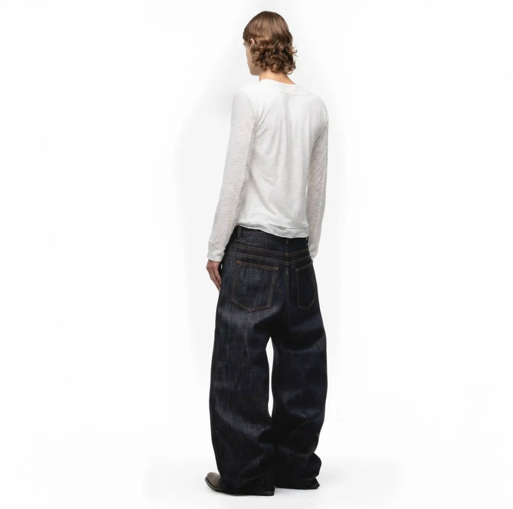 Japanese Raw Denim Loose Fit Jeans Classic Unwashed Cotton Workwear Baggy Trousers for Men