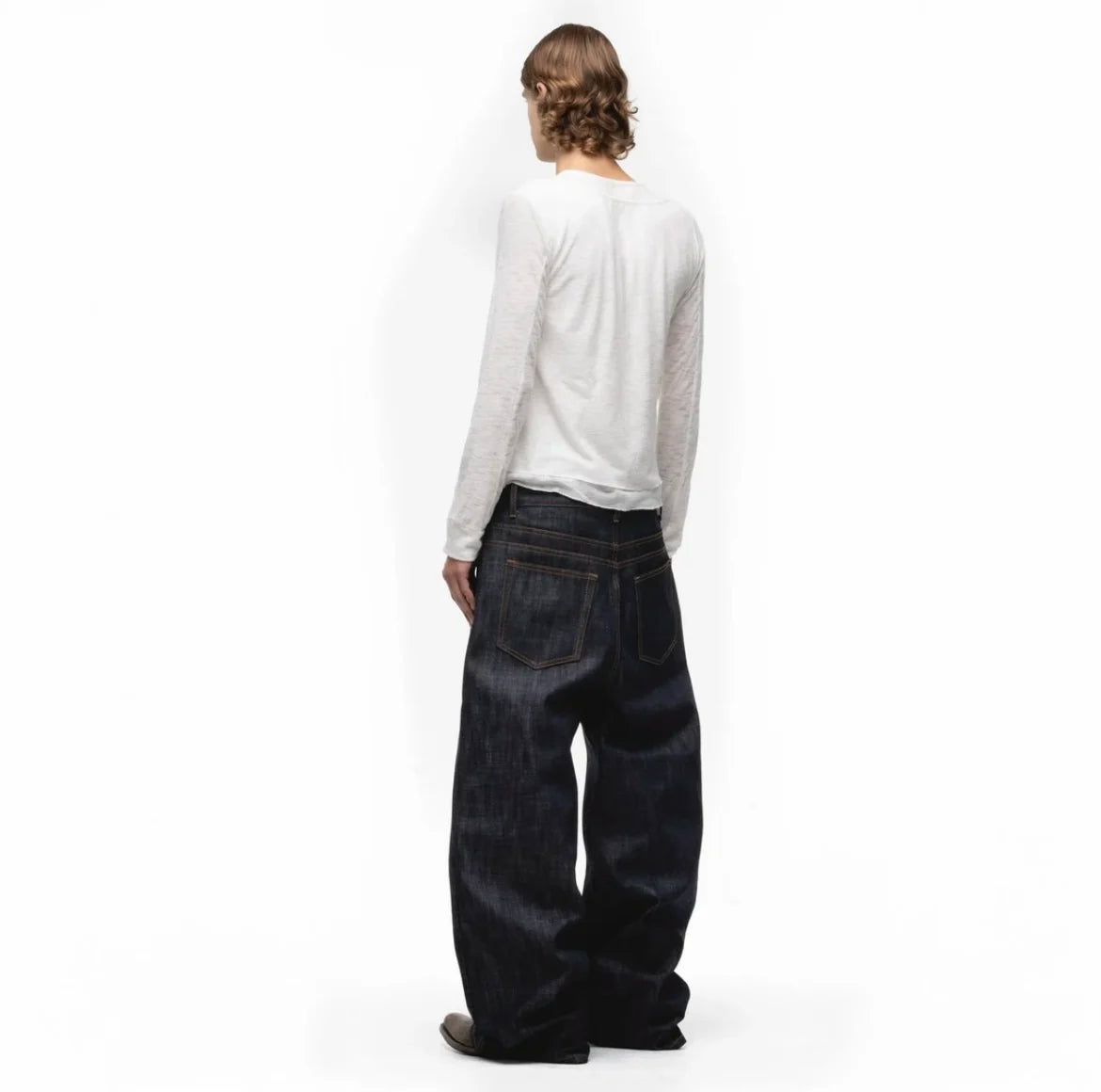 Japanese Raw Denim Loose Fit Jeans Classic Unwashed Cotton Workwear Baggy Trousers for Men