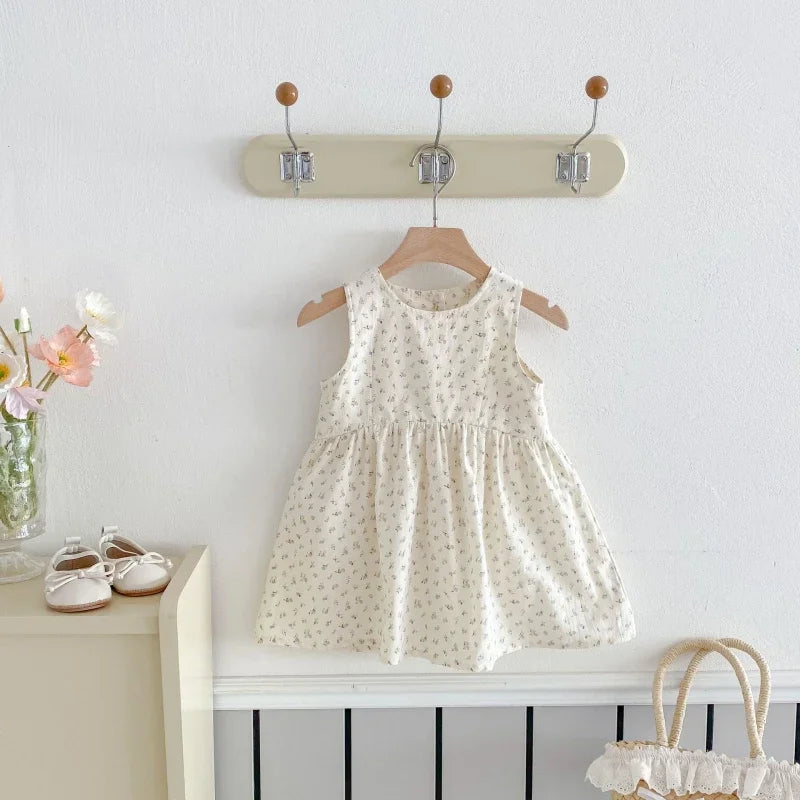 2025 Kids Clothes Summer Solid Dress Baby Girls Cotton Clothes Sleeveless Floral Dresses Children'S Vestidos Casual Clothing