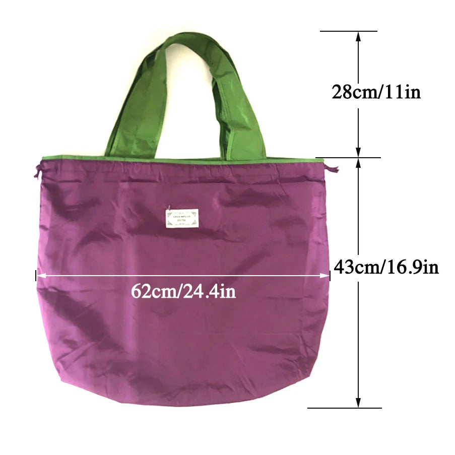 Extra Large Solid Color Foldable Drawstring Shopping Bag Portable Grocery Tote & Shoulder Bag